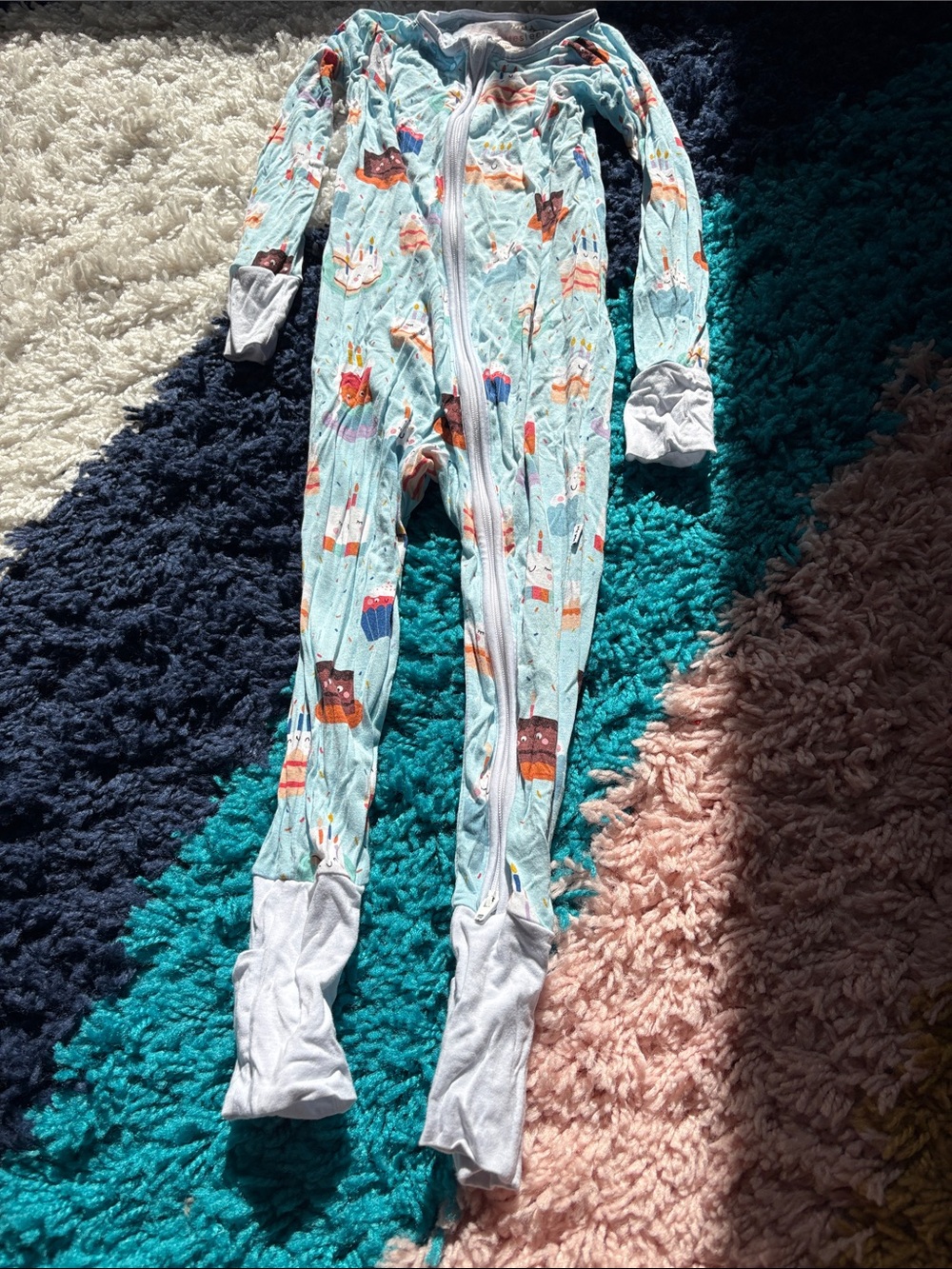 Little Sleepies Light Blue Birthday Print Footed Pajama Set
